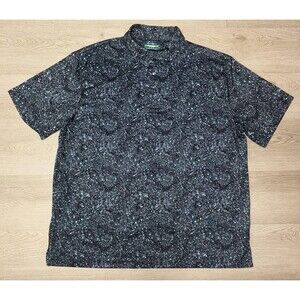 Ben Hogan Polo Shirt Mens 2XL Blue Geometric Print Golf Performance Short Sleeve